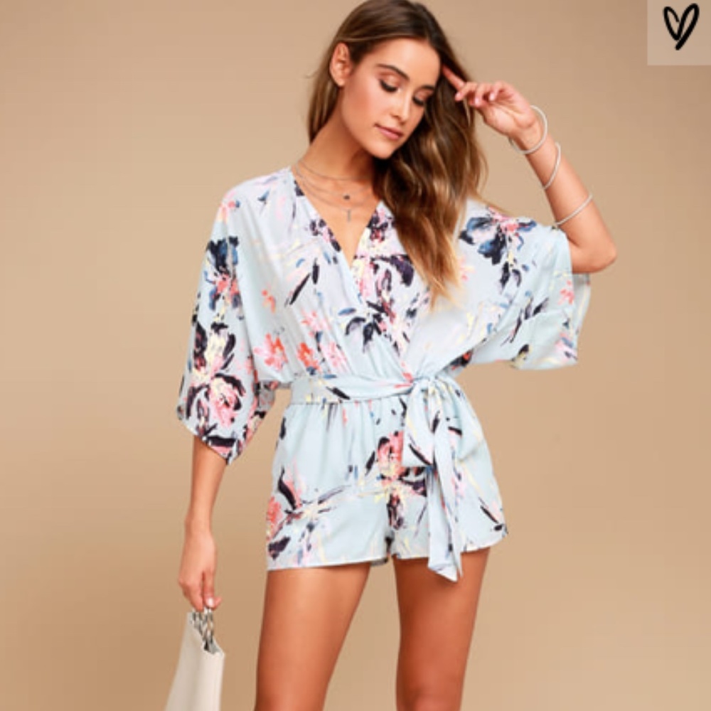Lulu's Paraiso Light Blue Print Romper